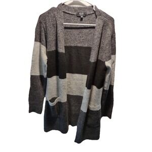 Modern Canvas Womens Striped Open Front Cardigan Grey Colorblock Sweater Small